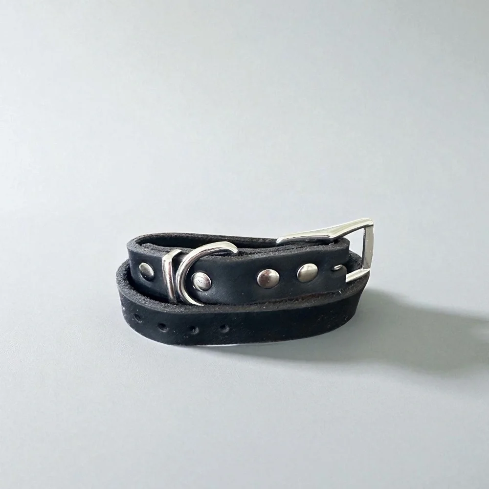 Handmade Small Black Leather Dog Collar Classic, Durable, Adjustable Dog Collar